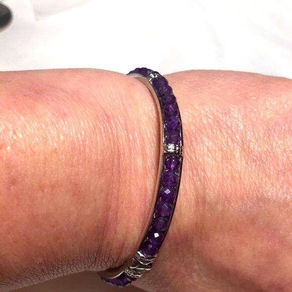 🌹Amethyst Beaded Bangle Bracelet - Picture 7 of 9